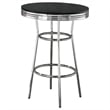 Pemberly Row 3 Pc Retro Bar Table Set with Round Black Top & 2 Stools in Chrome