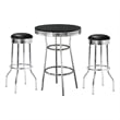 Pemberly Row 3 Pc Retro Bar Table Set with Round Black Top & 2 Stools in Chrome