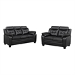 Pemberly Row 2 Piece Sofa and Loveseat Set in Black Faux Leather with Soft Foam