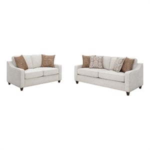 Pemberly Row 2 Piece Modern Sofa Set with Sloped Track Arms in Beige Chenille