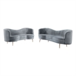 Pemberly Row 2 Piece Curved Sofa and Loveseat Set in Gray Channel Tufted Velvet
