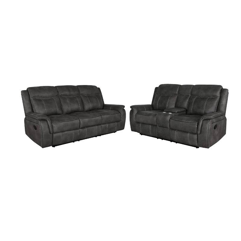 Pemberly Row 2 Piece Manual Reclining Sofa and Loveseat Set in Black Microfiber