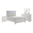 Pemberly Row 4Pc Queen Size Bedroom Set w/ Button Tufting & Mirror Trim in White