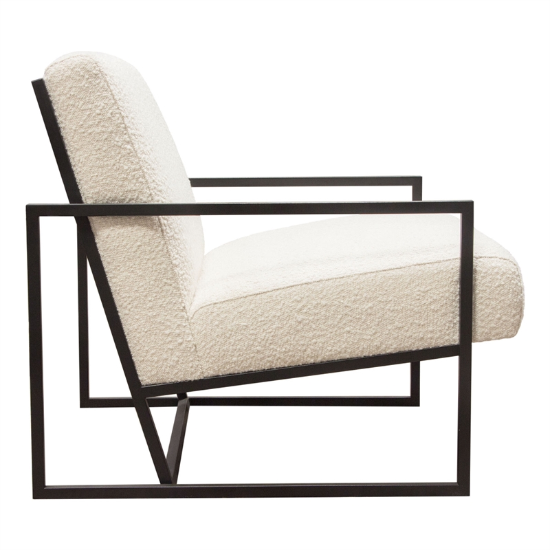 Pemberly Row Accent Armchair in Bone White Boucle Textured Fabric w/ Metal Legs
