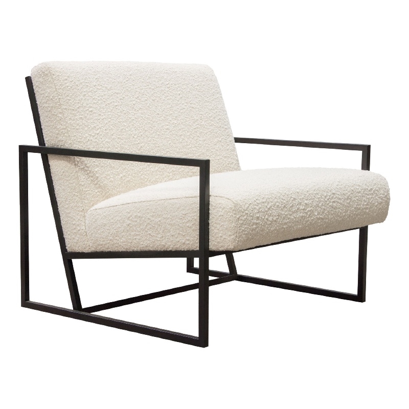 Pemberly Row Accent Armchair in Bone White Boucle Textured Fabric w/ Metal Legs
