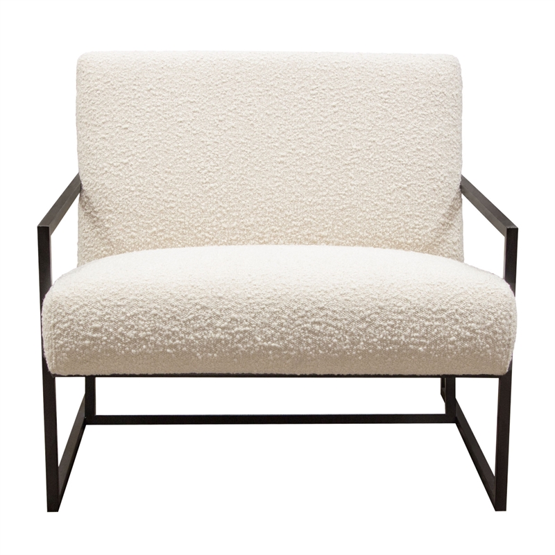 Pemberly Row Accent Armchair in Bone White Boucle Textured Fabric w/ Metal Legs