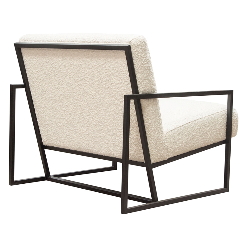 Pemberly Row Accent Armchair in Bone White Boucle Textured Fabric w/ Metal Legs