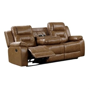 Pemberly Row 82&quot Manual Recliner Sofa in Brown Faux Leather with USB Chargers