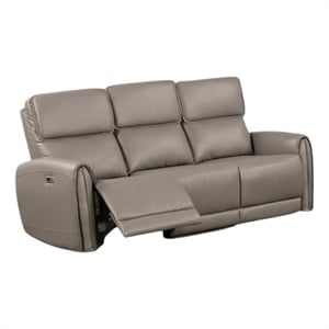 Pemberly Row 81&quot Power Recliner Sofa in Light Brown Faux Leather with USB Ports