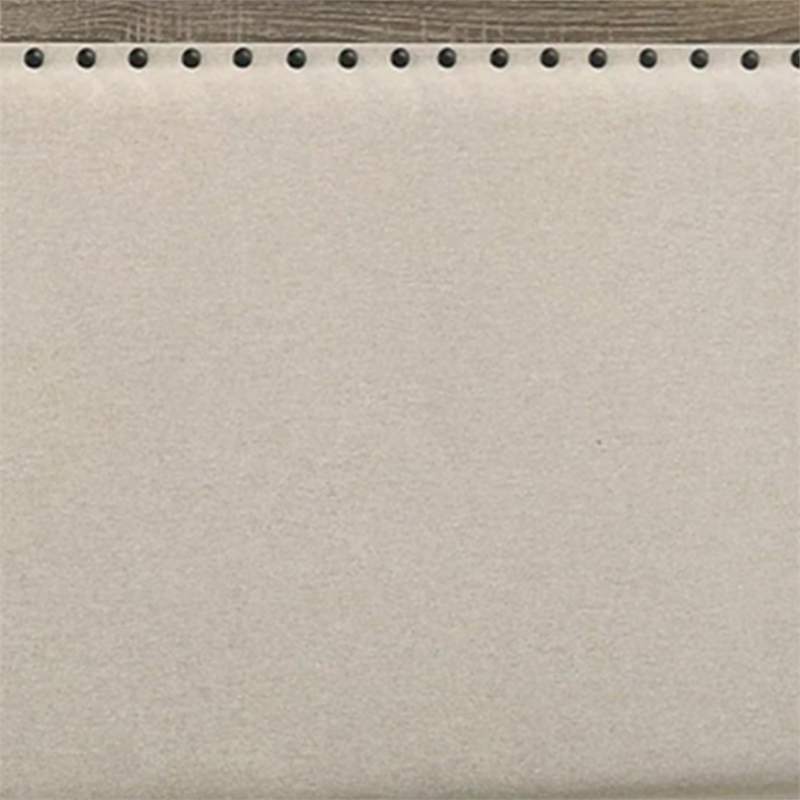 Pemberly Row Full Panel Bed with Nailhead Trim in Ivory Fabric and Gray Wood