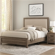 Pemberly Row King Panel Bed with Nailhead Trim in Ivory Fabric and Gray Wood