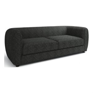 Pemberly Row 87&quot Retro Tuxedo Style Sofa in Black Boucle with Welt Trim Details