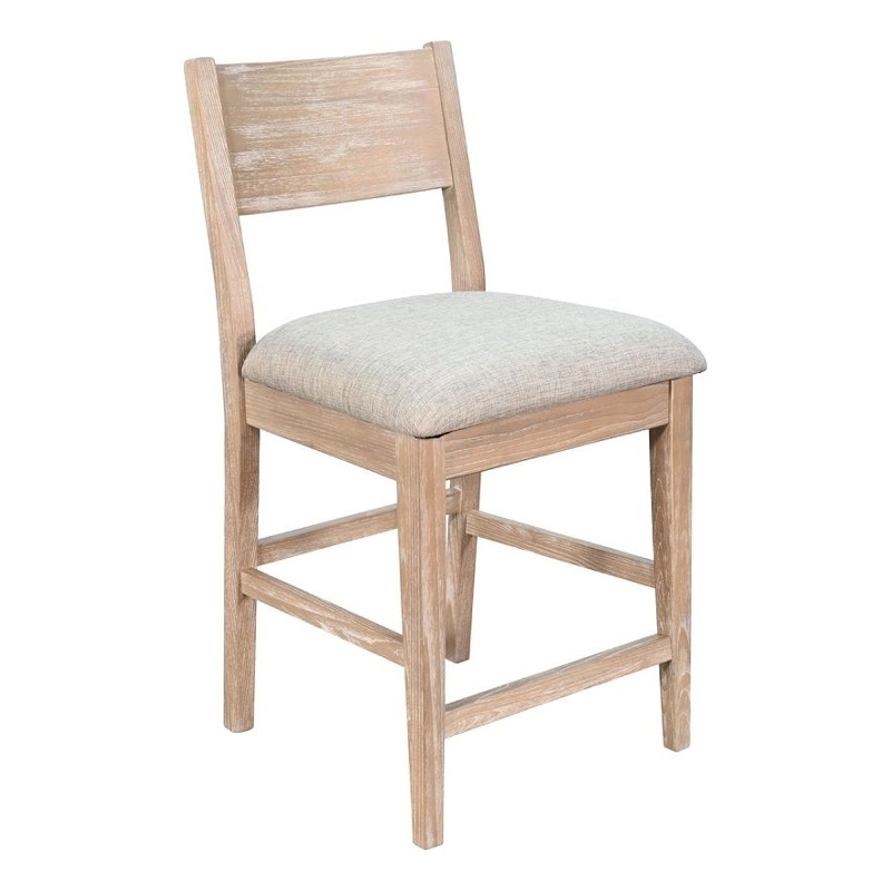 Pemberly Row Counter Height Chair Set of 2 w/ Gray Cushion in Natural Brown Wood