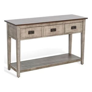 Pemberly Row 48&quot Sofa Console Table with 3 Drawers in Gray Solid Mahogany Wood