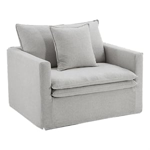 Pemberly Row Oversized Accent Armchair with Pillow in Light Gray Padded Linen