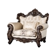 Pemberly Row Armchair with Lumbar Pillow in Beige Fabric & Carved Cherry Wood