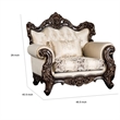 Pemberly Row Armchair with Lumbar Pillow in Beige Fabric & Carved Cherry Wood