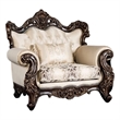 Pemberly Row Armchair with Lumbar Pillow in Beige Fabric & Carved Cherry Wood