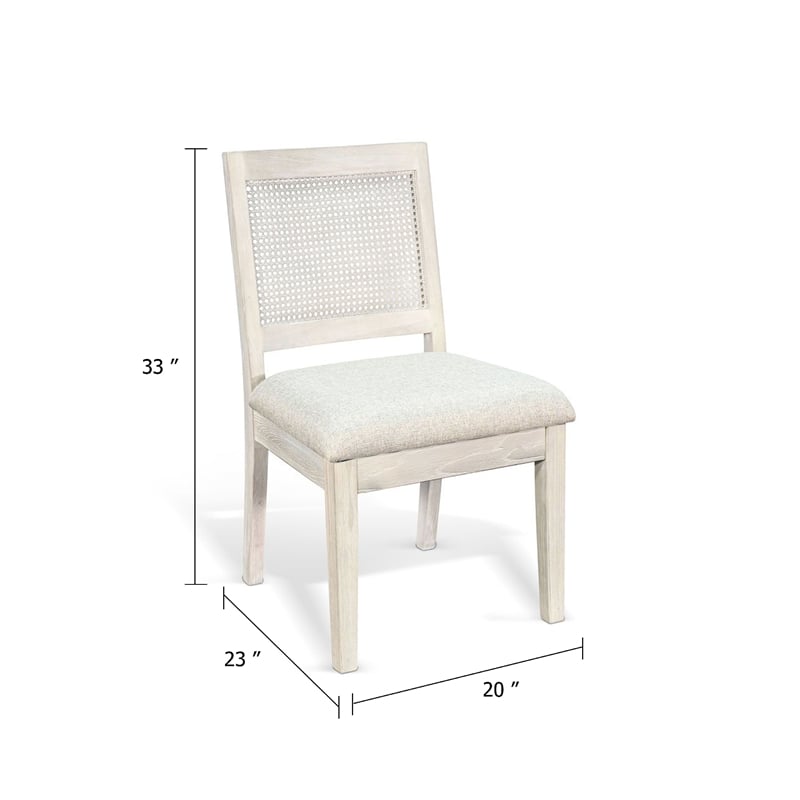Pemberly Row Dining Chair Set of 2 with Rattan Back in Beige and Light Gray Wood