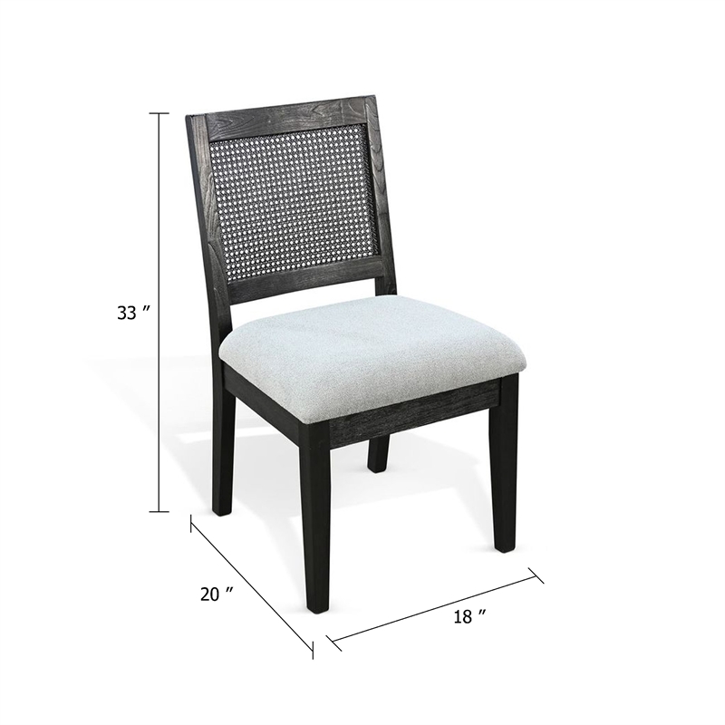 Pemberly Row Dining Chair Set of 2 with Rattan Back in Beige & Black Mindi Wood