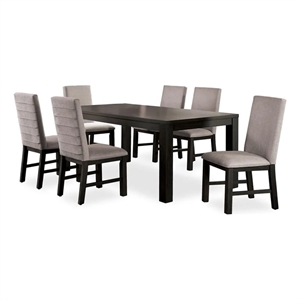 Pemberly Row 7 Piece 72&quot Dining Table and Chair Set in Gray Linen and Black Wood