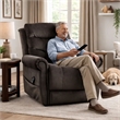 Pemberly Row Power Lift Chair w/ Heat & Massage in Dark Gray Fabric w/ USB Port