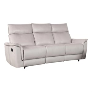 Pemberly Row 86&quot Manual Reclining Sofa in Taupe Gray Faux Leather w/ Padded Arms