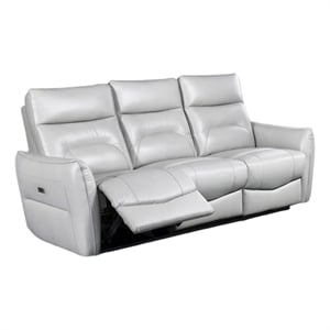 Pemberly Row 86&quot Power Reclining Sofa in Gray Top Grain Leather with Flared Arms