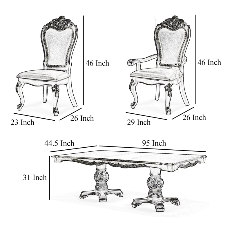 Pemberly Row 9 Piece Dining Set with White Wood Table and 8 Faux Leather Chairs