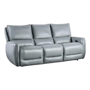 Pemberly Row 85&quot Power Reclining Sofa - Pale Blue Top Grain Leather Zero Gravity