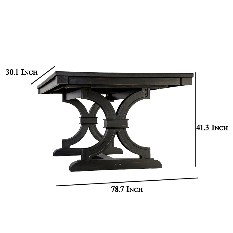 Pemberly Row 7 Pc Rectangular Dining Table Set with 6 Wingback Chairs in Black