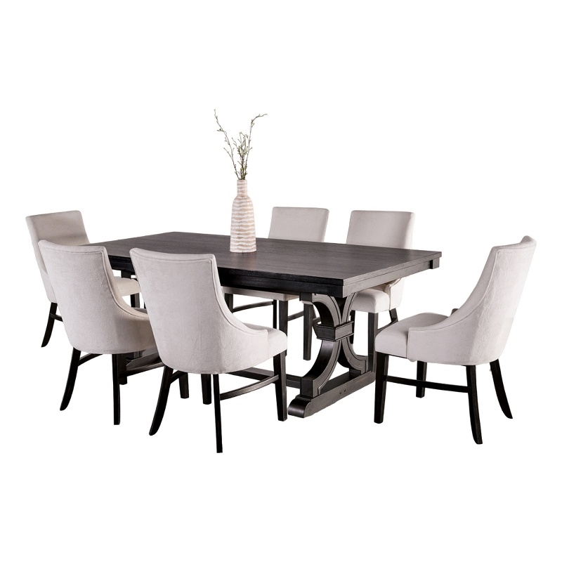 Pemberly Row 7 Pc Rectangular Dining Table Set with 6 Wingback Chairs in Black