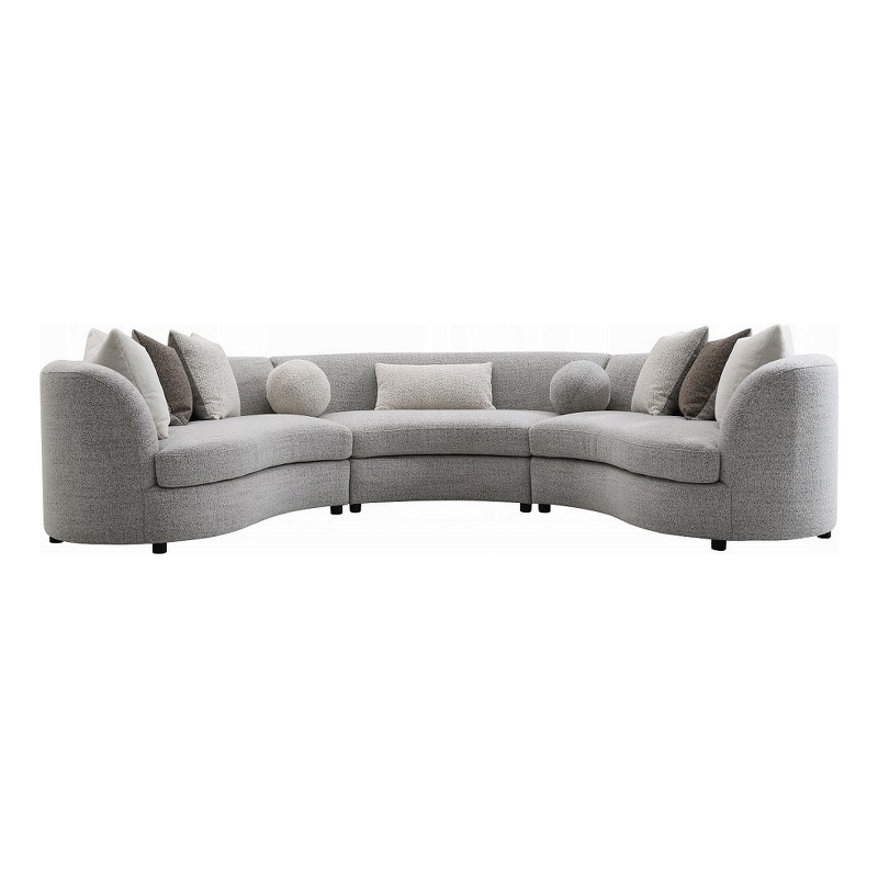 Pemberly Row 3 Piece Curved Sectional Sofa with 9 Pillows in Gray Boucle Fabric