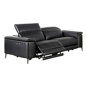 Pemberly Row 88&quot Power Reclining Sofa - Black Faux Leather w/ Wall Hugger Design