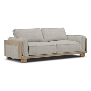 Pemberly Row 93&quot Sofa in Light Brown Fabric w/ Reversible Feather Fiber Cushions
