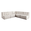 Pemberly Row 5Pc Sectional Sofa - Sand Beige Fabric w/ Scooped Seat Grid Tufting