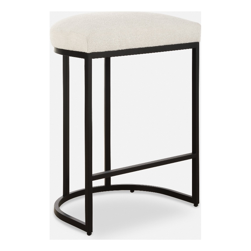 Pemberly Row Counter Height Stool in White Performance Fabric with Black Base