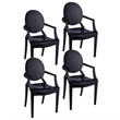 Pemberly Row Set of 4 Indoor Outdoor Dining Armchairs with Oval Back in Black