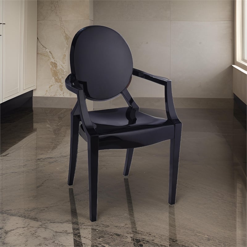 Pemberly Row Set of 4 Indoor Outdoor Dining Armchairs with Oval Back in Black