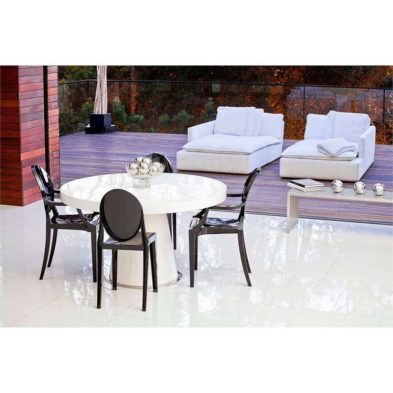 Pemberly Row Set of 4 Indoor Outdoor Dining Armchairs with Oval Back in Black