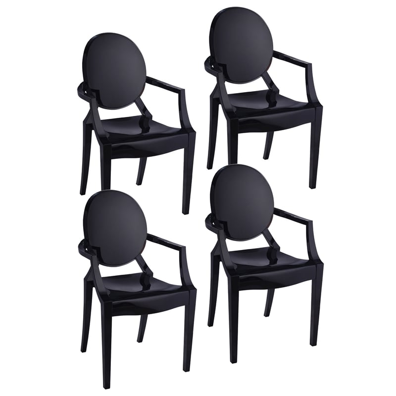 Pemberly Row Set of 4 Indoor Outdoor Dining Armchairs with Oval Back in Black