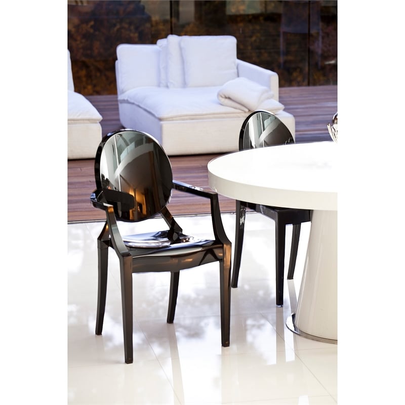 Pemberly Row Set of 4 Indoor Outdoor Dining Armchairs with Oval Back in Black