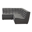 Pemberly Row 3Pc Modular Sectional Corner Sofa w/ Grid Tufting in Gray Polyester