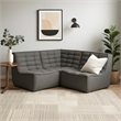 Pemberly Row 3Pc Modular Sectional Corner Sofa w/ Grid Tufting in Gray Polyester