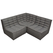 Pemberly Row 3Pc Modular Sectional Corner Sofa w/ Grid Tufting in Gray Polyester