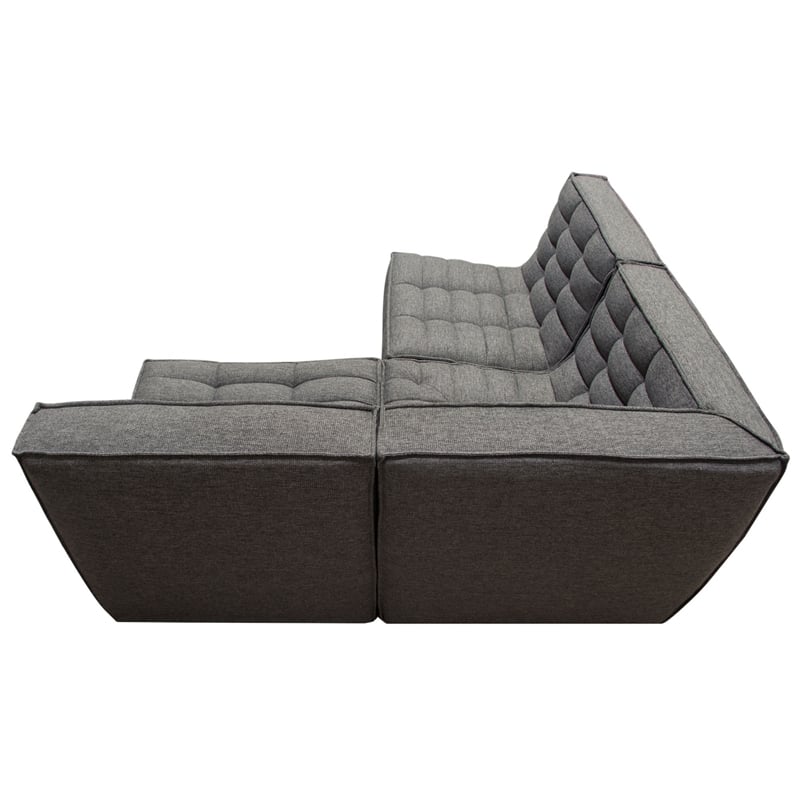 Pemberly Row 3Pc Modular Sectional Corner Sofa w/ Grid Tufting in Gray Polyester