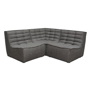 Pemberly Row 3Pc Modular Sectional Corner Sofa w/ Grid Tufting in Gray Polyester