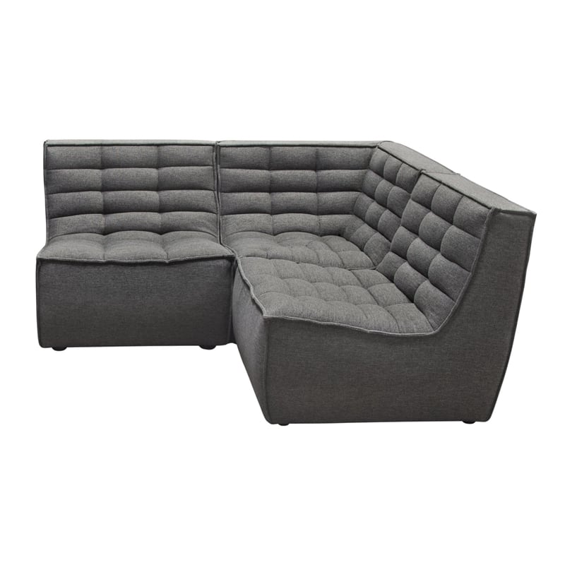 Pemberly Row 3Pc Modular Sectional Corner Sofa w/ Grid Tufting in Gray Polyester