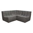 Pemberly Row 3Pc Modular Sectional Corner Sofa w/ Grid Tufting in Gray Polyester