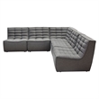 Pemberly Row 5Pc L-Shape Modular Sectional Sofa w/ Grid Tufting - Gray Polyester